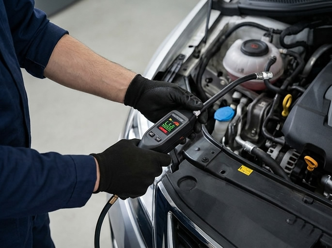 Auto wird für die Hauptuntersuchung vorbereitet